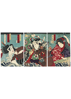 Riding Through a Flood by Toyohara Kunichika